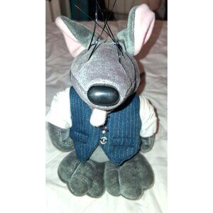 Vintage Plush Rat Toy Blue Pinstripe Vest White Shirt Cigar